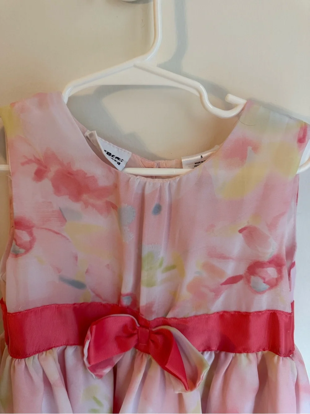 Girls Pink Floral Bow-Accent Party Dress